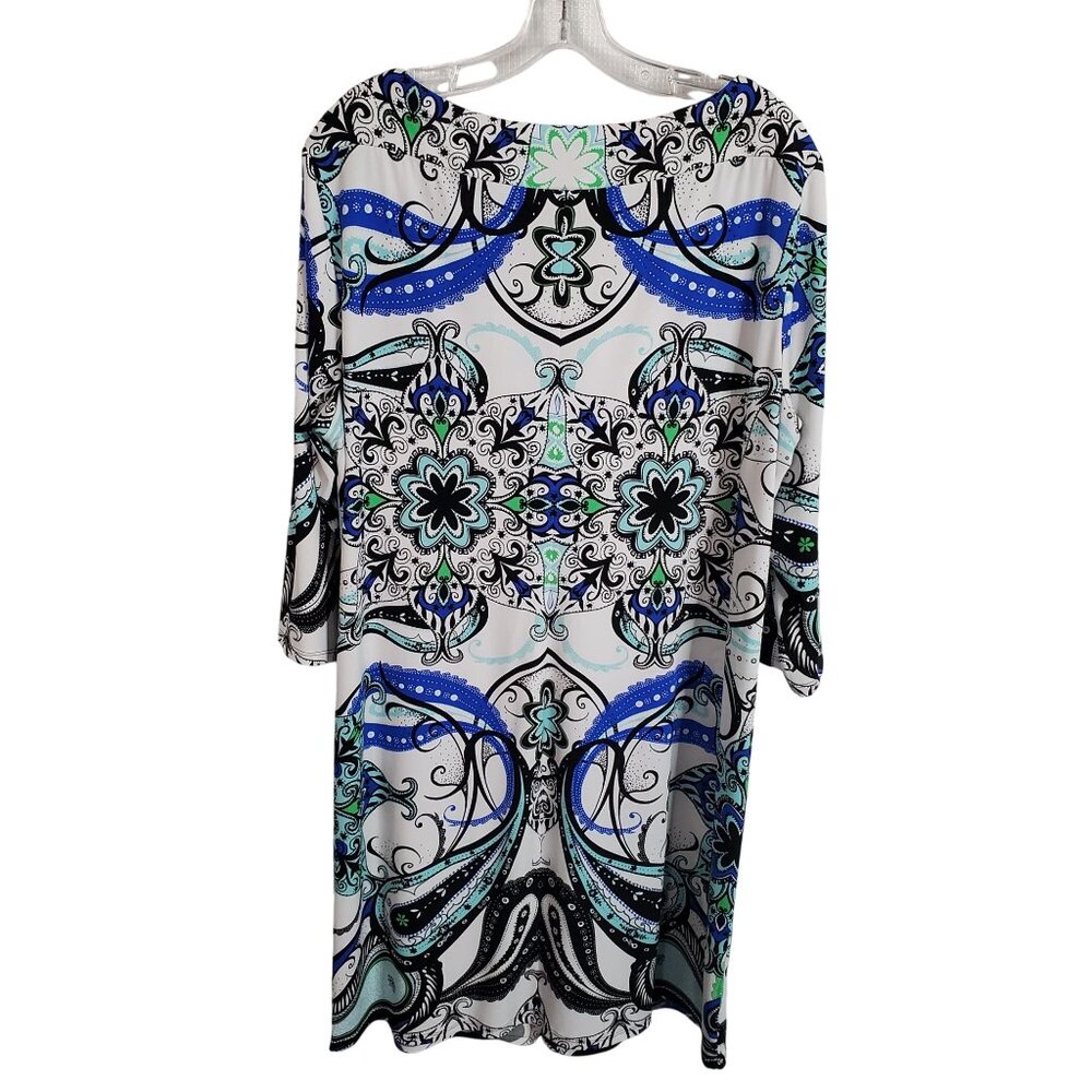 Chicos XL Size 3 Dress Paisley Floral Jersey Knit Intricate Print Vibrant Knee - Picture 3 of 12